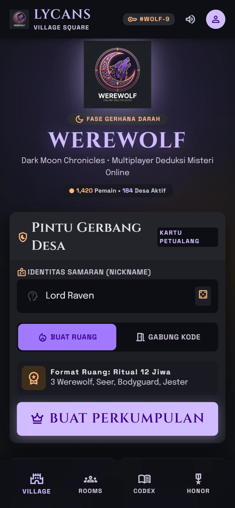 Werewolf — Beranda — masuk atau membuat room