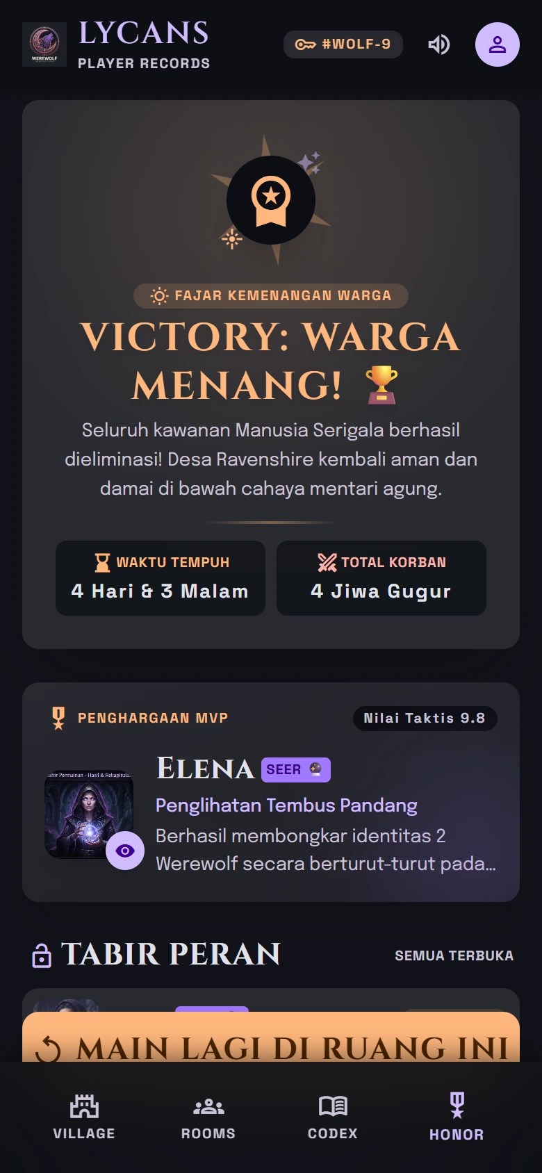 Rekapitulasi hasil akhir permainan